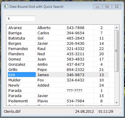 Data Bound Grid with Quick Search - Screen shoot
