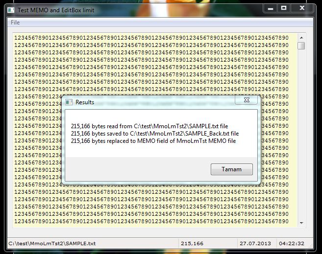 Memo limits and EditBox capacity test results